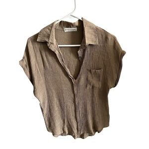 Jon & Anna Contemporary Brown Crinkle Gauze Button Down Shirt Mens M